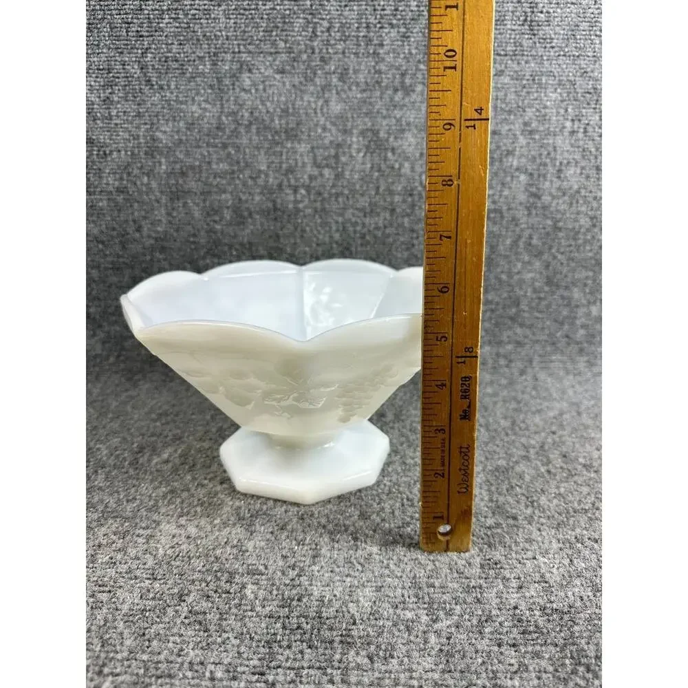 Milk Glass Pedestal Bowl Scalloped Edge Decorative Serving Dish